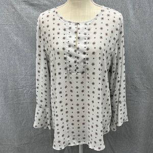 LOFT Mixed material keyhole button boho blouse Size L